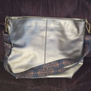 Silver Women's Bag with Patterned Strap
